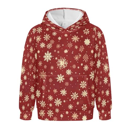 Kids Hoodies Sweaters Christmas Xmas Snowflake Hooded Sweatshirts with Big Pockets for Boys Girls B0400088