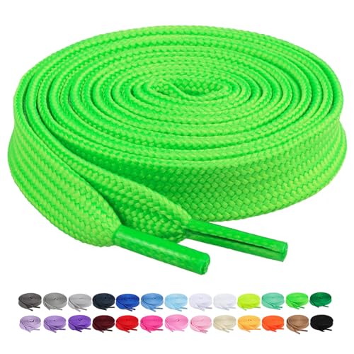 Booyckiy 2 Pairs Flat Shoe Laces for Sneakers, 2/5' Wide Athletic Shoelaces, Green 48 inch(122cm)