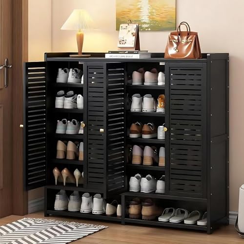 7-Tier Shoe Storage Cabinet with Shutter Doors, 36-40 Pairs Large Capacit Shoe Cabinet Sneakers Shoe Rack Shelf for Entryway, Freestangding Shoe Organizer with Thickened Adjustable Shelves for Closet
