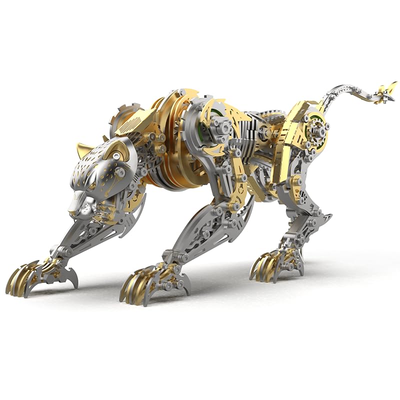 Metal Cheetah Model Building Kit for Adults: Steampunk Leopard Challenge - 3-D Puzzle Jigsaw, DIY Mechanical Engineering Toy, Unique Gifts for Men & Women (golden)