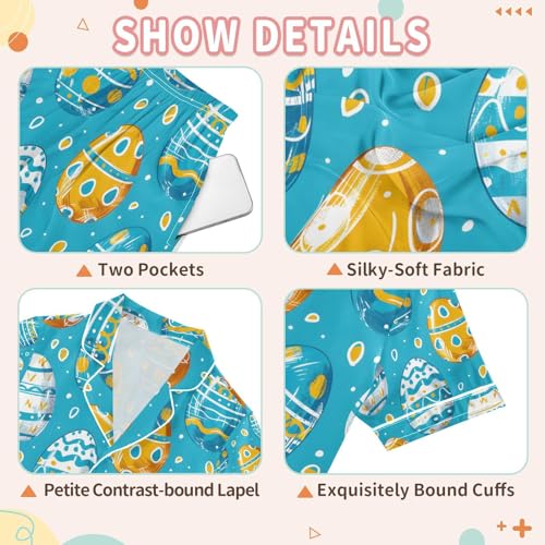 senya Watercolor Repeating Egg Satin Summer Pajama Sets Silk Short Sleeve Button Down Sleepwear3