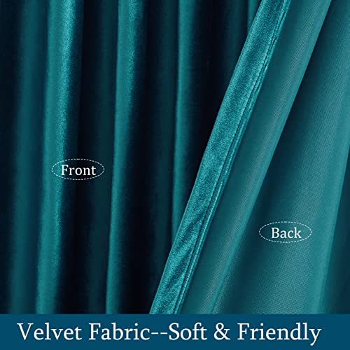 Image of PRIMROSE Teal Velvet Curtains 84 inch Long for Living Room,Set of 2 Panels Blackout Rod Pocket Back Tab Window Treatment Room Darkening Heavy Decorative Curtains Drapes for Bedroom