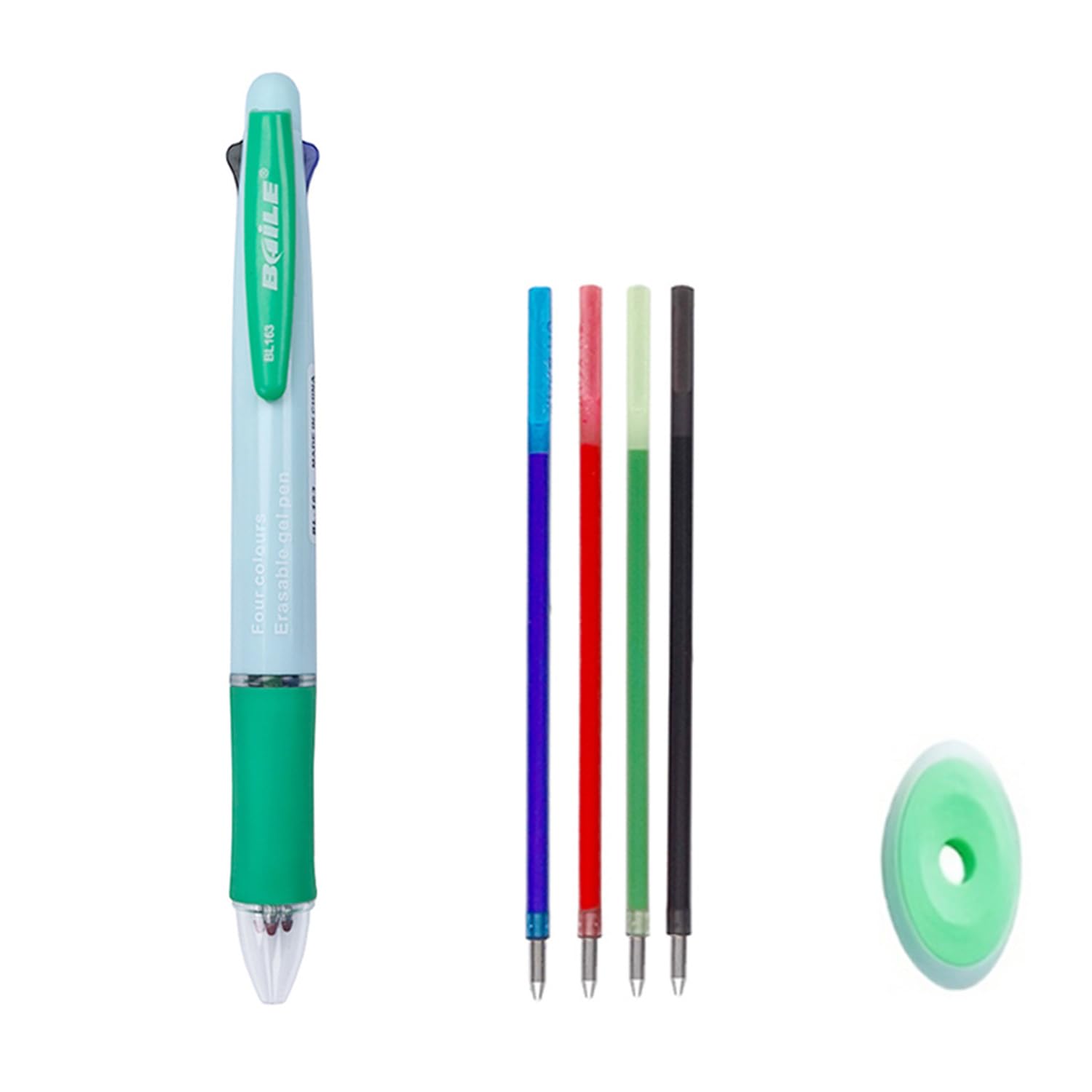 MROOFUL Bolígrafos de bola borrables 4 en 1 multicolores - 4 colores - Bolígrafo de bola retráctil de 0,5 mm - Bolígrafos de tinta multicolor para oficina, escuela, estudiantes, niños, regalo (verde