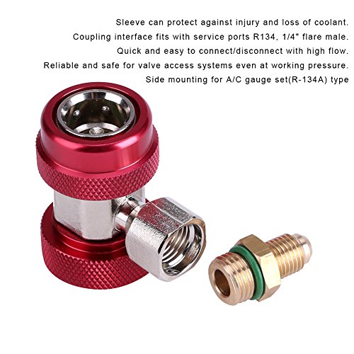 Schnellkupplung, R134 A/C Niedrig/Hoch Schnellkupplung Klimaanlagenkupplungsadapter + Absaugventilkern(High Side Quick Coupler: Rot)