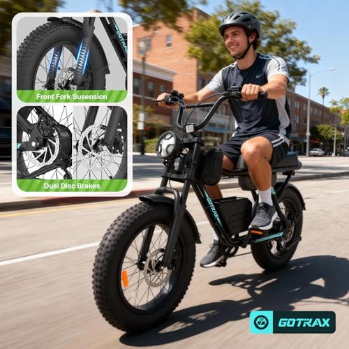 Gotrax R7 Electric Bike for Adults, 750W Motor, 25mph, Max 45-Mile Range, 20″ Fat Tire, UL Certified, 48V Removable Battery, Oversized Padded Seat, Basket&Frame Bag, Easy Assembly for City&All-Terrain