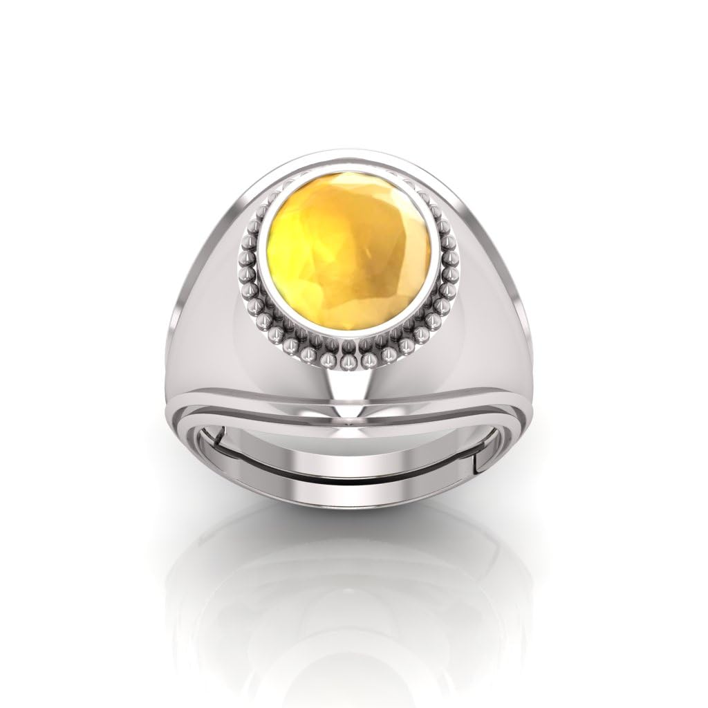 RRVGEM Anello con zaffiro giallo certificato non riscaldato da 6,25 Ratti da 6,00 carati, placcato argento, misura regolabile 16-22, per uomini e donne, Metallo, Zaffiro