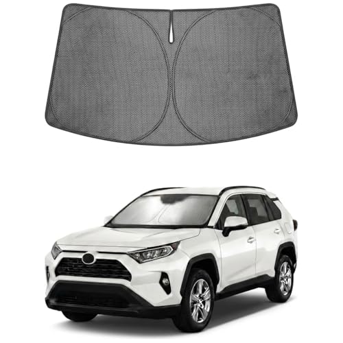Image of Proadsy Windshield Sun Shade Custom Fit RAV4 2019-2025 2026 Ice Crystal Black Front Window Sunshade UV and Heat Blocker Foldable Visor Keeps Car Cooler for Summer Parking and Daily Use