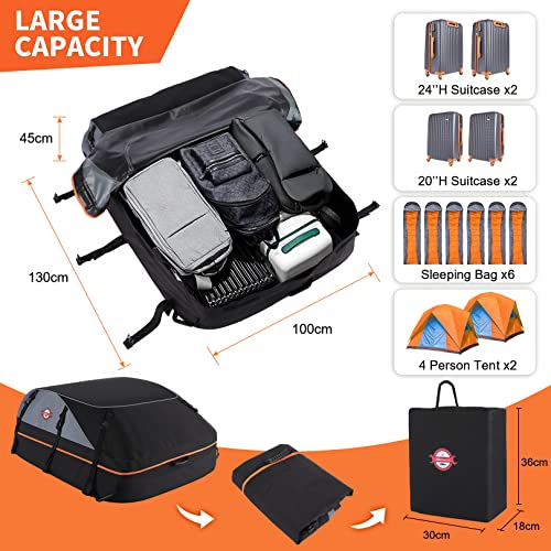 Car Rooftop Cargo Carrier Roof Bag, 20 Cubic Feet Waterproof Soft Shell Roof Top Cargo Carrier Box For All Cars With Without Luggage Rack - 6 Reinforced Strap, Anti-Slip Mat, 6 Door Hook, Carrying Bag #TOP1