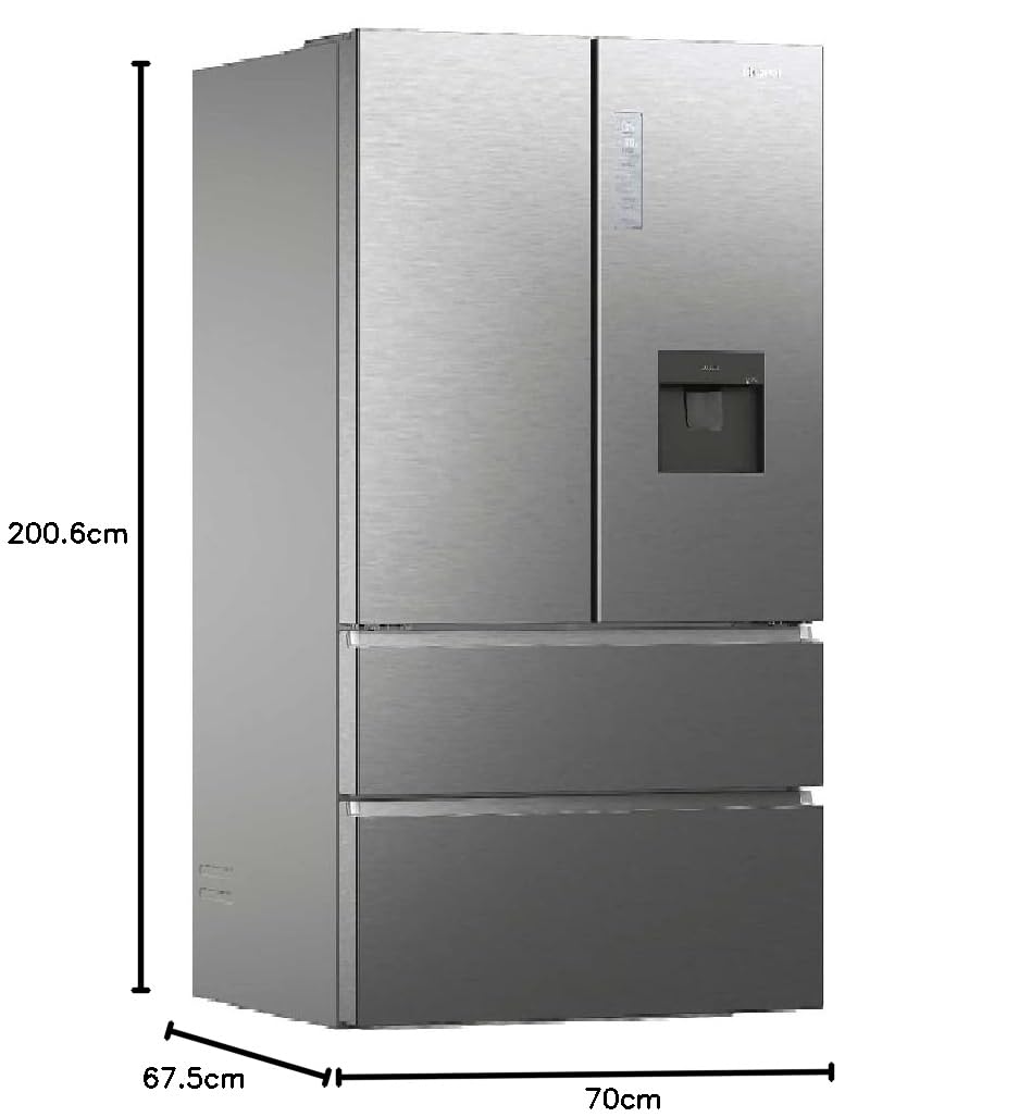 Haier HFW7720EWMP Réfrigérateur combiné - Pose libre, 477L, My Zone Plus, Humidity Zone, Fontaine à eau, Smart Home (Wi-Fi), Gris, Classe E