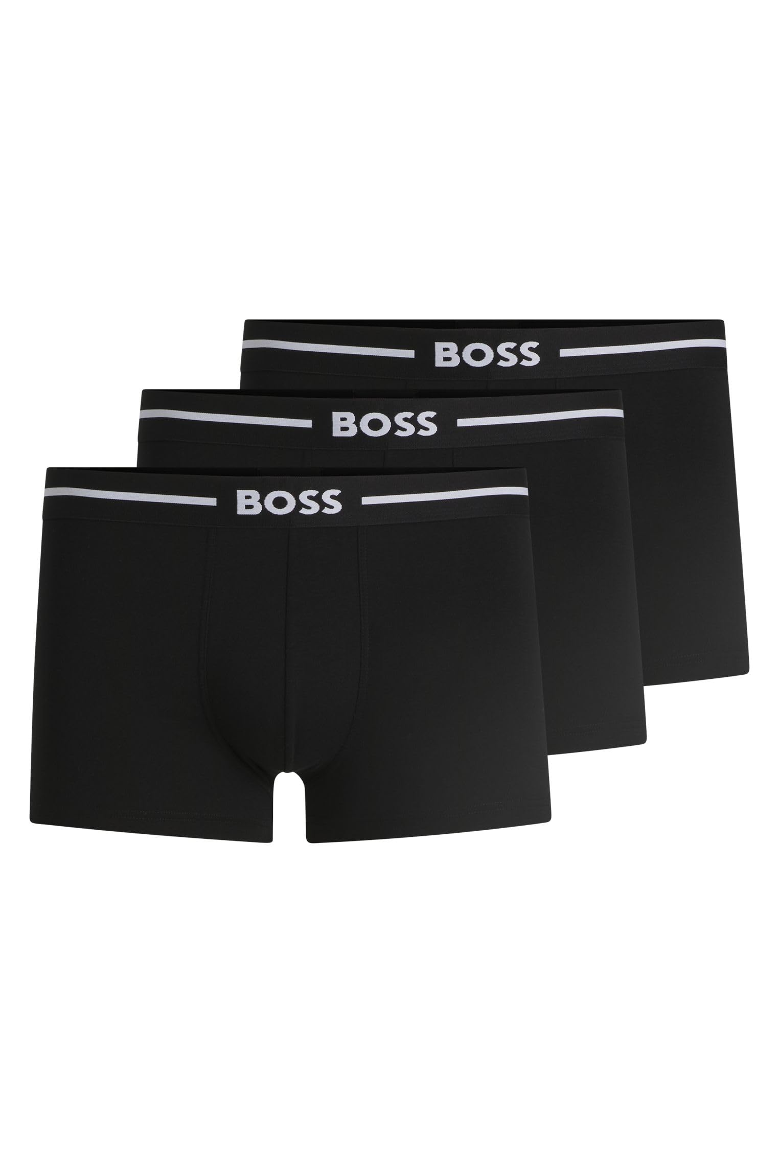 Hugo Boss Men's Black001 Boss Trunk 3P Bold Three-Pack Of Stretch-Cotton Trunks With Logo Waistbands Black