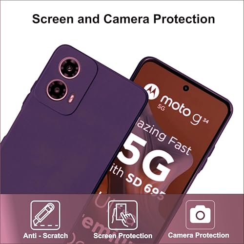 Image of SBMS Silicone Back Cover Case for Motorola Moto G34 5G / Moto G45 5G | Soft Micro-Fibre Lining Inside | Camera Protection Bump | Shockproof Back Cover Case for Moto G34 /G45 5G (Purple)