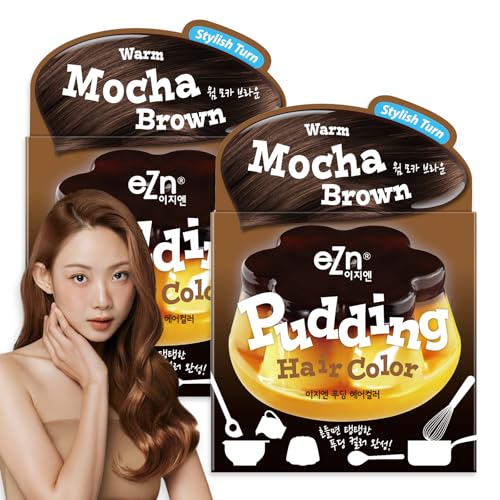 eZn Pudding Double Pack, Hair Dye Ammonia Free Semi-Permanent Self Hair Dye DIY Kit included contain Keratin Made in Korea Beauty (Warm Mocha Brown)