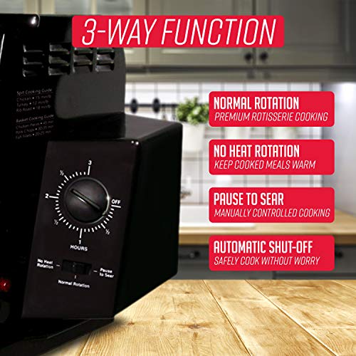 Ronco Showtime Classic Large Capacity Rotisserie & BBQ Oven, Simple Switch Control, Perfect Preset Rotation Speed, Self-Basting, Auto Shutoff, Includes Multipurpose Basket, black - Thumbnail 3
