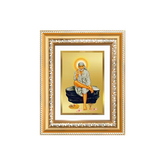 Image of DIVINITI Sai Baba of Shirdi 24K Gold Plated Foil Wall and Tabletop Photo Frame for Home Decor, Puja Room, Luxury Gifting | DG Frame 112 S2 (21.5x17.5 CM)