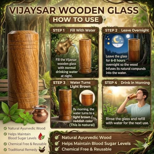 Image of KSP HOME Vijaysar Wooden Glass Tumbler Lab Certified 80 ml Capacity for Diabetes | Ayurvedic Sugar Care Glass with Bija Wood Herbal Cup for Sugar Balance