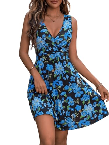 Image of GUBERRY Womens Wrap V Neck Sleeveless Sundress Summer Flare Tank Dress with Pockets