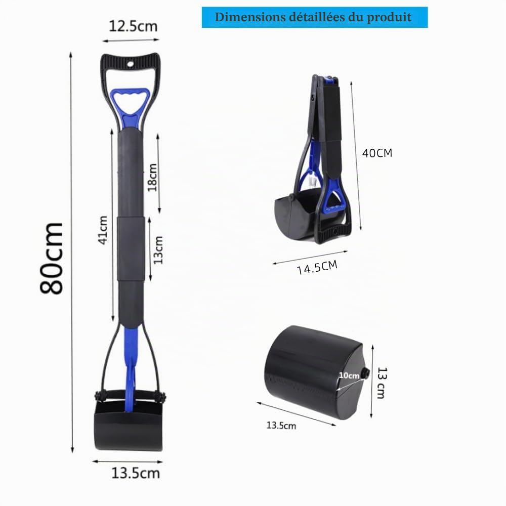 Pelle à déjections canines pour chiens de petite et grande taille, poignée de 81,3 cm de long, pliable, adaptée pour différentes surfaces