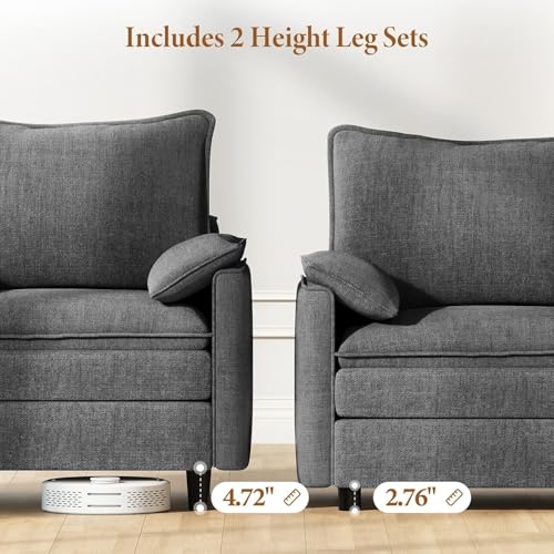 Image of Vesgantti 108 inch U Shaped Sectional Couch, Comfy Cloud Modular Sectional Sofa with 2 Ottoman Deep Seat Chenille Modern Cloud Sofa, Modular Sofas for Living Room, Bedroom and Apartment, Gray