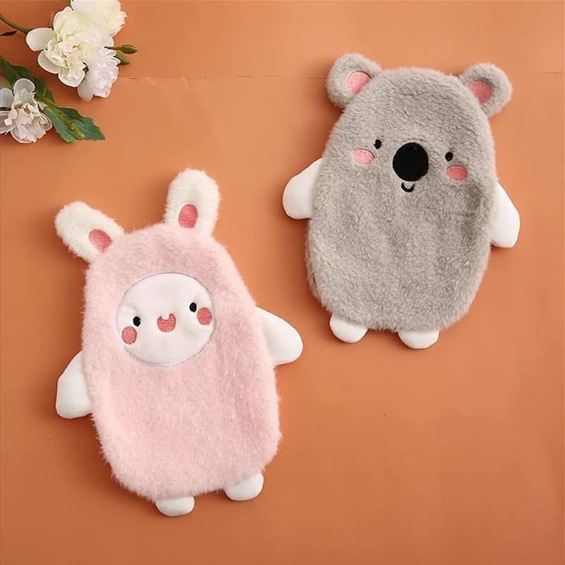 FYCAN Mini Size Cute Cartoon Designs Rubber + Plush Hot and Cold Winter Water Bag Bottle for Portable Heater Therapy Hand Warmer Kids Students Pocket Hot Bags Menstrual and Pain Hand-1-Multi (Green) 4