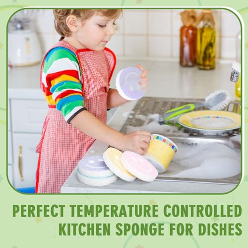Image of FYSUIMU 8Pcs Smile Face Kitchen Sponges Pastel Smile Pattern Water Absorbing Dish Washing Sponge Non Scratch Cleaning Scrub Sponges for Home Kitchen Restaurant Bathroom