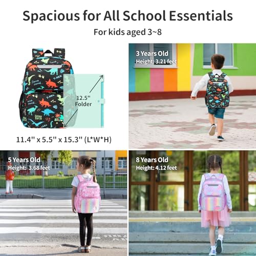 Kids Backpacks & Pencil Case for Boys - Pencil Pouch for Kids Pencil Box Pencil Bag for School School Bookbag for Preschool Kindergarten(Black Dinasour)3