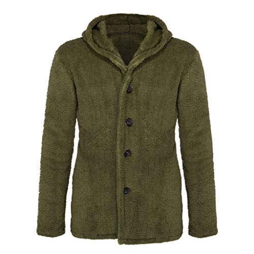 Kaister Men's Autumn Winter Solid Color Cardigan Casual Blouse Fleece Tops Coat Army Green