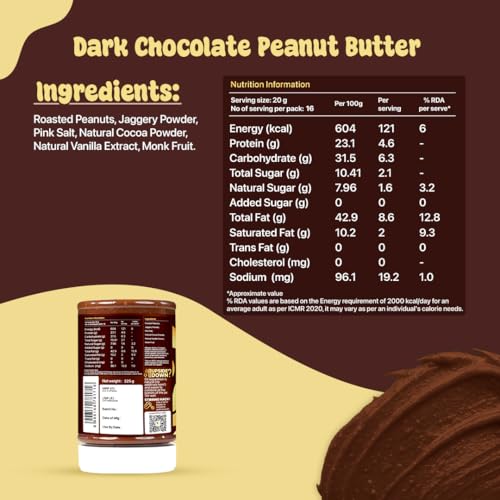 Image of Asmita Organic Farms Dark Chocolate Peanut Butter 325g | Smooth & Creamy Peanut Butter | High Protein Spread | No Refined Sugar | Cholesterol & Trans Fat Free | Healthy Spread for Breakfast & Snacks