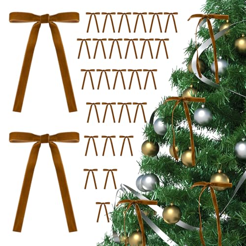 Gaotyibao 30 Pcs Velvet Bows for Christmas Tree - Vintage Ribbon Bows...