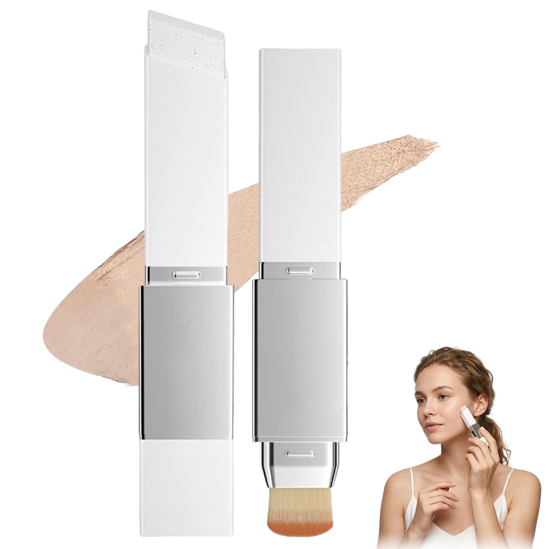 Fondotinta stick bianco Viene con su propio cabezal de cepillo, Base coreana,Resistente al agua y al sudor - Cobertura,Apto para todo tipo de pieles,Consigue un maquillaje natural (Natural)