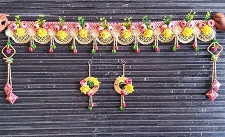 Image of Nutts Handmade Artificial Flowers & Gota Ball Latkan with Shub Labh Toran Bandhanwar | Decorative Hanging Wedding | Home | Office & All Festivals is Very Useful
