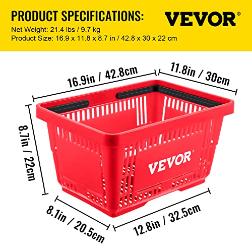 Vevor Shopping Basket, Set Of 12 Red, Durable Pe Material With Handle And Stand, Basket Dimension 16.9"L X 11.8"W X 8.07"H And Used For Supermarket, Retail, Grocery-Holds 21 L/5.6 Gal Of Merchandise #TOP6