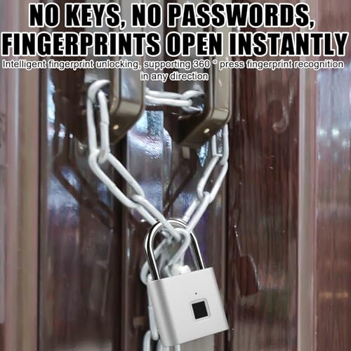 GOMETY Smart Schloss: 2 Stück Rostfreies Biometrisches Vorhängeschloss, USB-Aufladbar Und Wasserdicht, Für Fitnessstudio, Gepäck, Lagerhäuser, Spind (Silber)