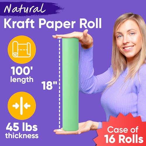 Image of 18 inch x 1200 inch (100 ft) Light Green Kraft Paper (Case of 16 Rolls), 45 lbs Thickness, Made in USA Kraft Paper for School, Art Colored Paper, Gift Wrapping Paper, Packing Paper for Moving