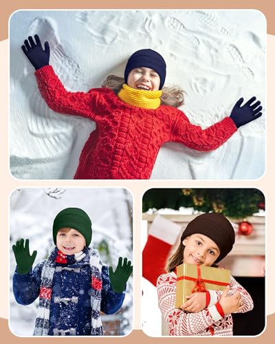 Image of JaGely 64 Pcs Kids Hats and Gloves Bulk Winter Beanies Hat Gloves for Toddler Boys Girls School Donation Wholesale