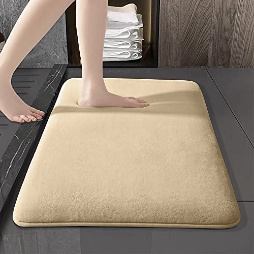 Image of SONORO KATE Memory Foam Bath Mat, Non-Slip Bath Rug, Machine Washable Bathroom Mat, Super Absorbent Velvet Bath Mat, Beige, 17"x24"