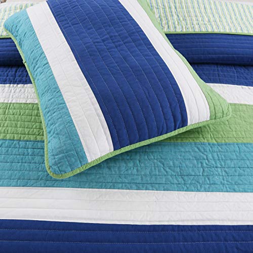 image for Cozy Line Home Fashions Waylon Bedding Quilt Set, Navy Blue Green Whit