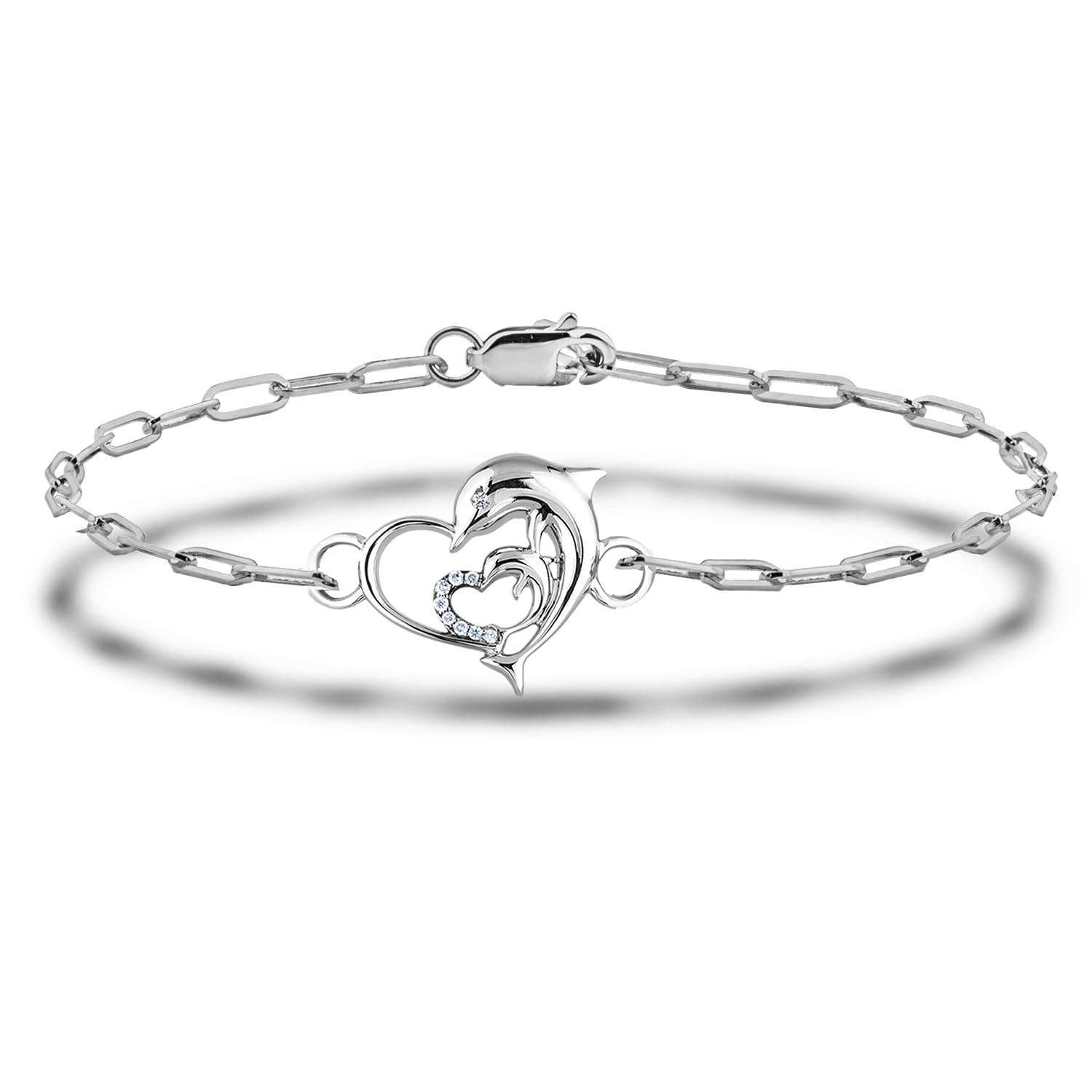 Polar Light Signature Canadian Diamond Charm Bracelet in .925 Sterling Silver - Choice of Rolo or Paperclip Style Chain