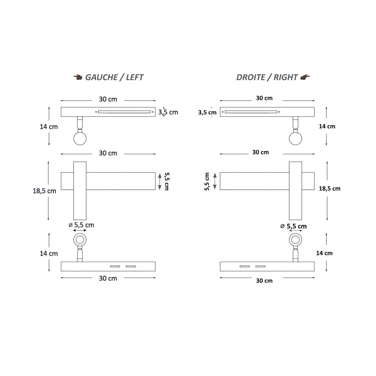 KOSILUM Lodvi - Lote de 2 apliques de apliques para cama derecha e izquierda, color blanco cálido, iluminación salón, dormitorio, cocina, pasillo, 1211 lm, LED integrada, IP20