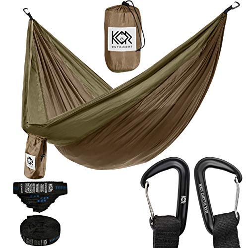 KOR Outdoors Hammock Camping with Straps (Khaki with Green, Double)