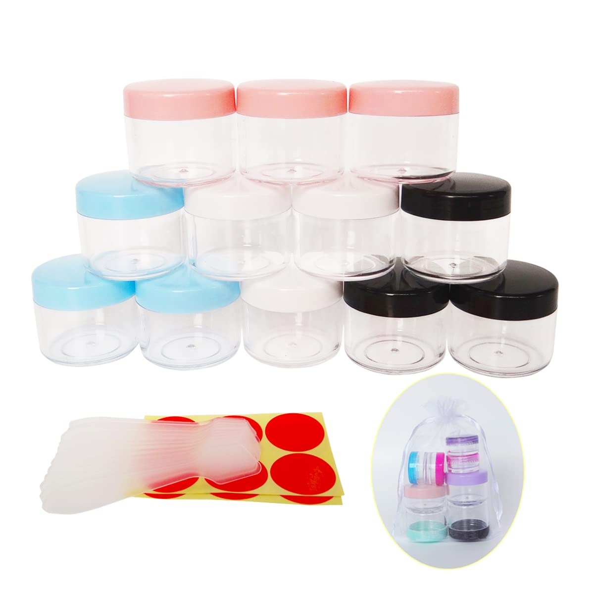 Wopanxye 12pcs 20 Gram 20ml Travel Sample Jars, Small Cosmetic Empty Container, Plastic Round Pot Screw-up Cap Lid
