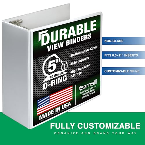 Image of Samsill Durable 5 Inch 3 Ring Binder, D Ring Binder, Customizable Clear View, Pearl White, Holds 1070 Pages