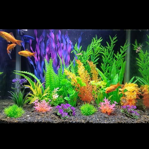 Image of Aquarium Plants,Artificial Fish Tank Decorations Decor Plastic Plants Set 18 Pcs Landscaping Decorations Fish Tank Accessories,Small to Large,Tc1802