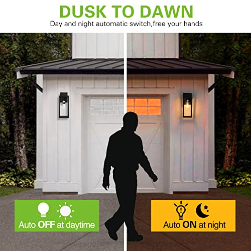 Large Size Outdoor Wall Lantern 16 Inch, Dusk To Dawn Waterproof Exterior Wall Sconce Light Fixture, Anti-Rust Wall Mount Light With Clear Glass Shade, Matte Black Wall Lamp With E26 Socket For Porch #TOP3