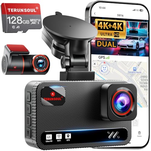 TERUNSOUl 4K+4K Dash Cam, 5.8GHz WiFi Dash Camera for Cars, G-Sensor, 3' IPS Screen, 24H Parking...
