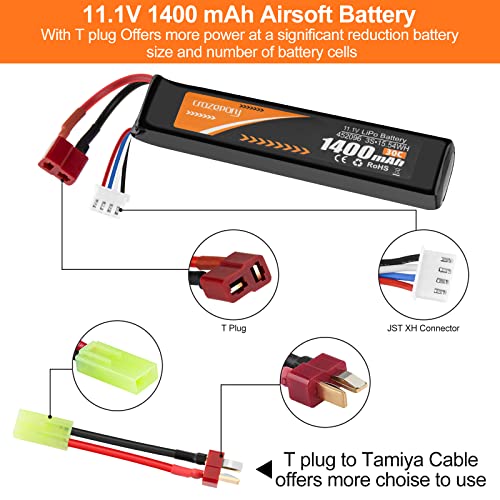 Crazepony Airsoft Battery 11.1V Rechargeable Lipo 1400Mah 30C Hobby Battery With T Plug To Mini Tamiya Cable For Airsoft Model #TOP1