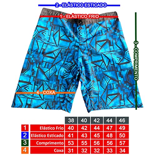 Kit 3 Bermuda Tactel Masculina Praia Surf com Bolso Estampada (44)