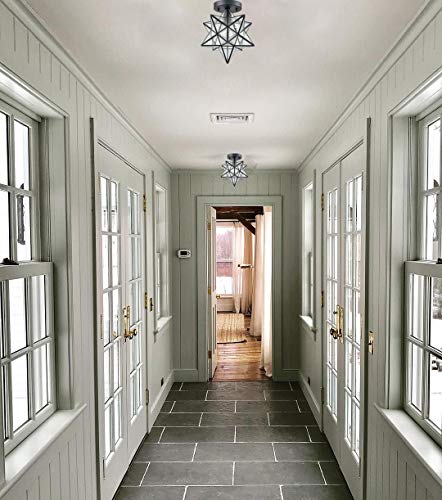 AXILAND Moravian Star Light Flush Mount Ceiling Light with Seeded Glass Shade Black for Living Room Bedroom Bathroom Hallway - Image 4