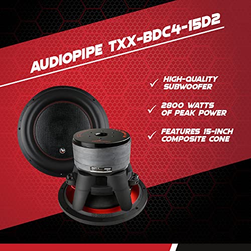 Audiopipe Txx-Bdc4-15D2 Subwoofer Quad Stack 15-Inch 2,800 Watt High Performance Powerful Dual 2 Ohm Dvc Vehicle Car Audio Subwoofer Speaker System, Black #TOP1
