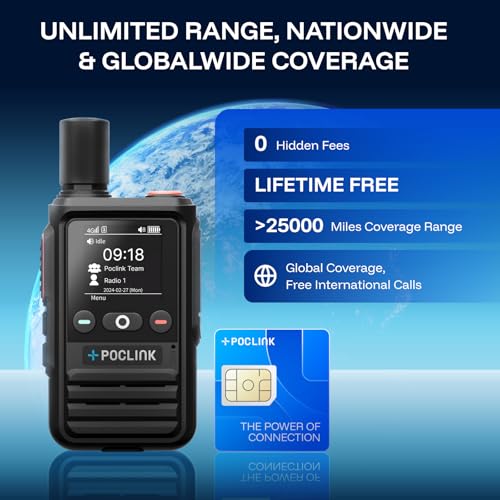 Image of Lifetime Free Global Walkie Talkies Long Range, POC-1 Lite, 4G LTE Unlimited Range POC Two-Way Radios with Bluetooth & APP, 3000mAh Rechargeable Walkie Talkies, Support User Self-Group Creation