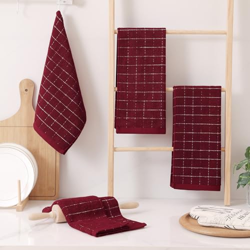 Image of Homaxy 100% Cotton Terry Kitchen Towels, 4 Pack, Burgundy